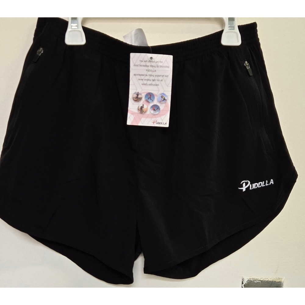 Pudolla Womens Running Shorts Black Athletic Gym Workout Pockets Lined size:S